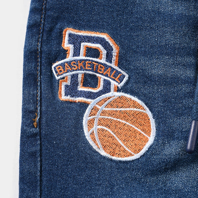 Boys Denim Stretch Pant Basket Ball-Mid Blue