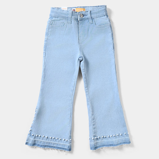 Girls Denim Stretch Pant Pearls-Ice Blue