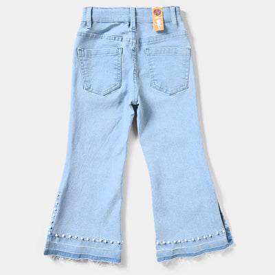 Girls Denim Stretch Pant Pearls-Ice Blue