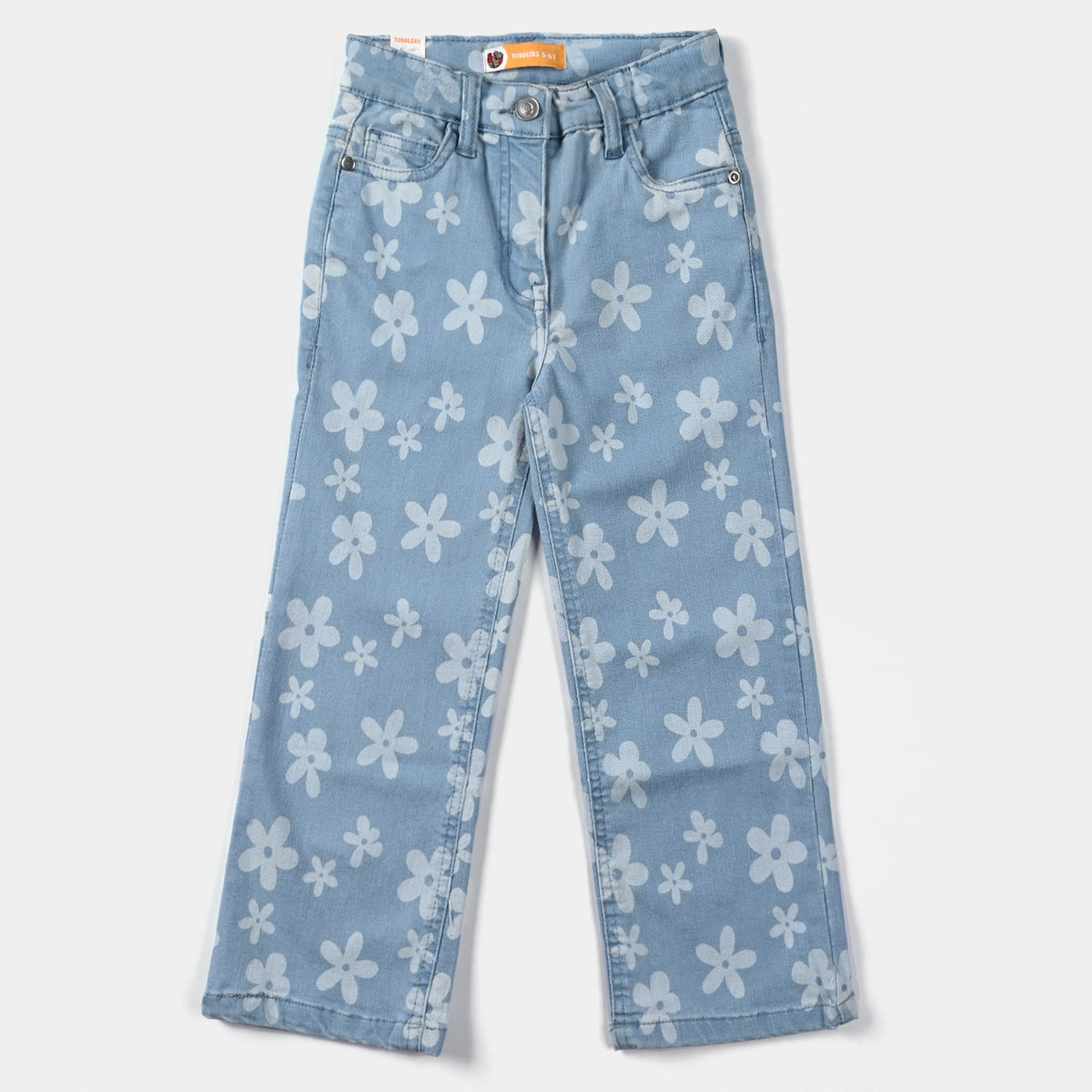 Girls Denim Stretch Pant Floral-Ice Blue