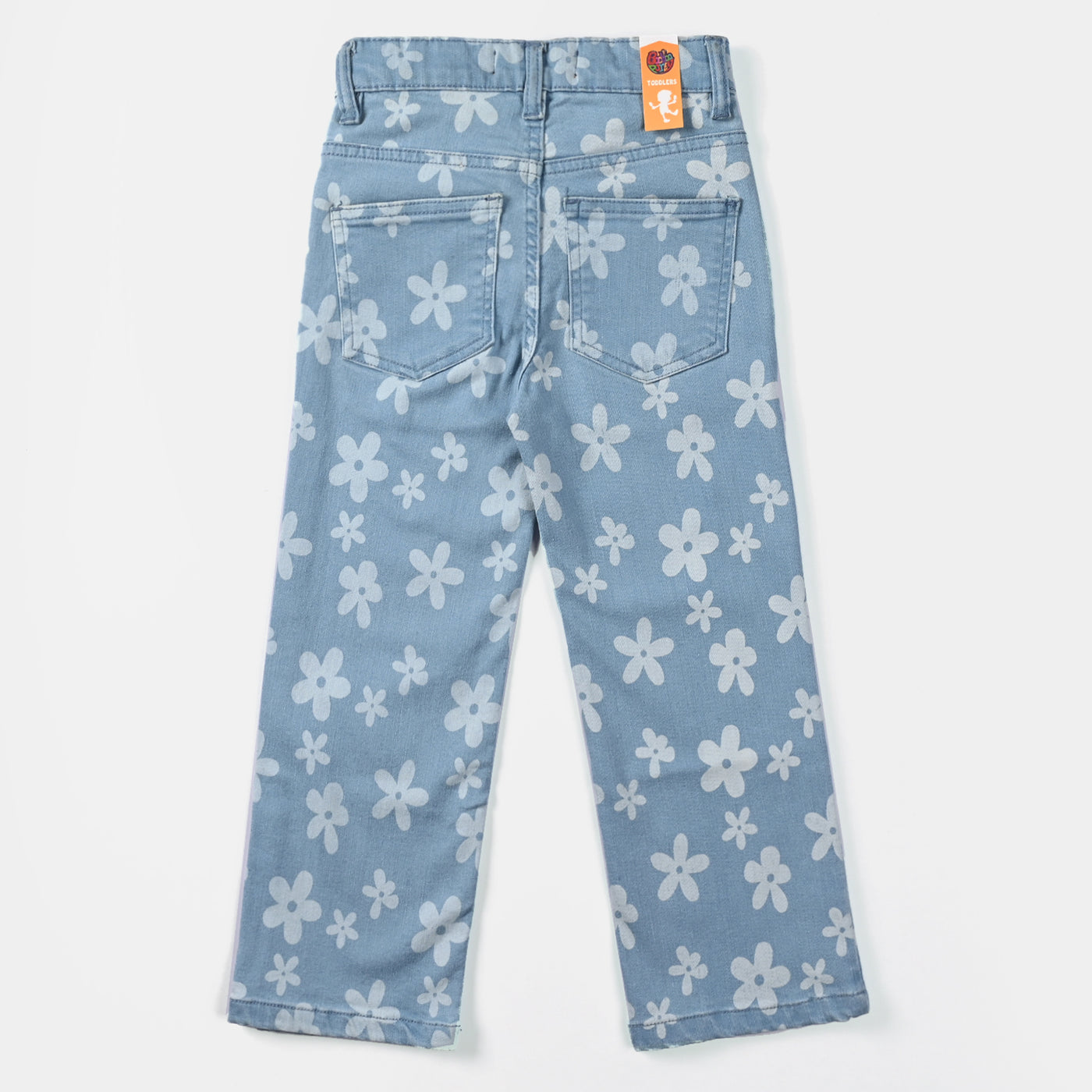 Girls Denim Stretch Pant Floral-Ice Blue