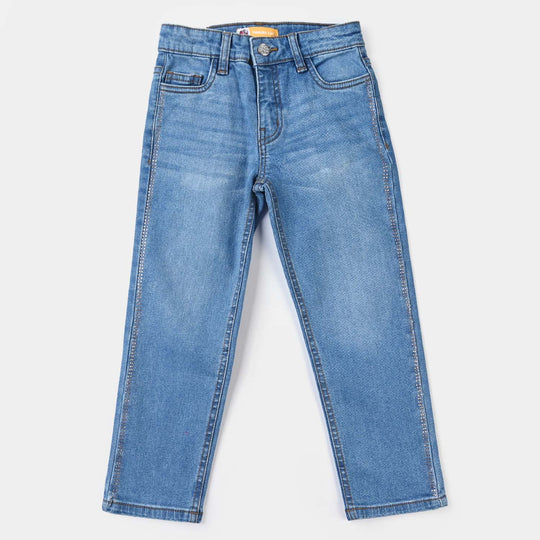 Girls Denim Stretch Pant Studs one Side-Mid Blue