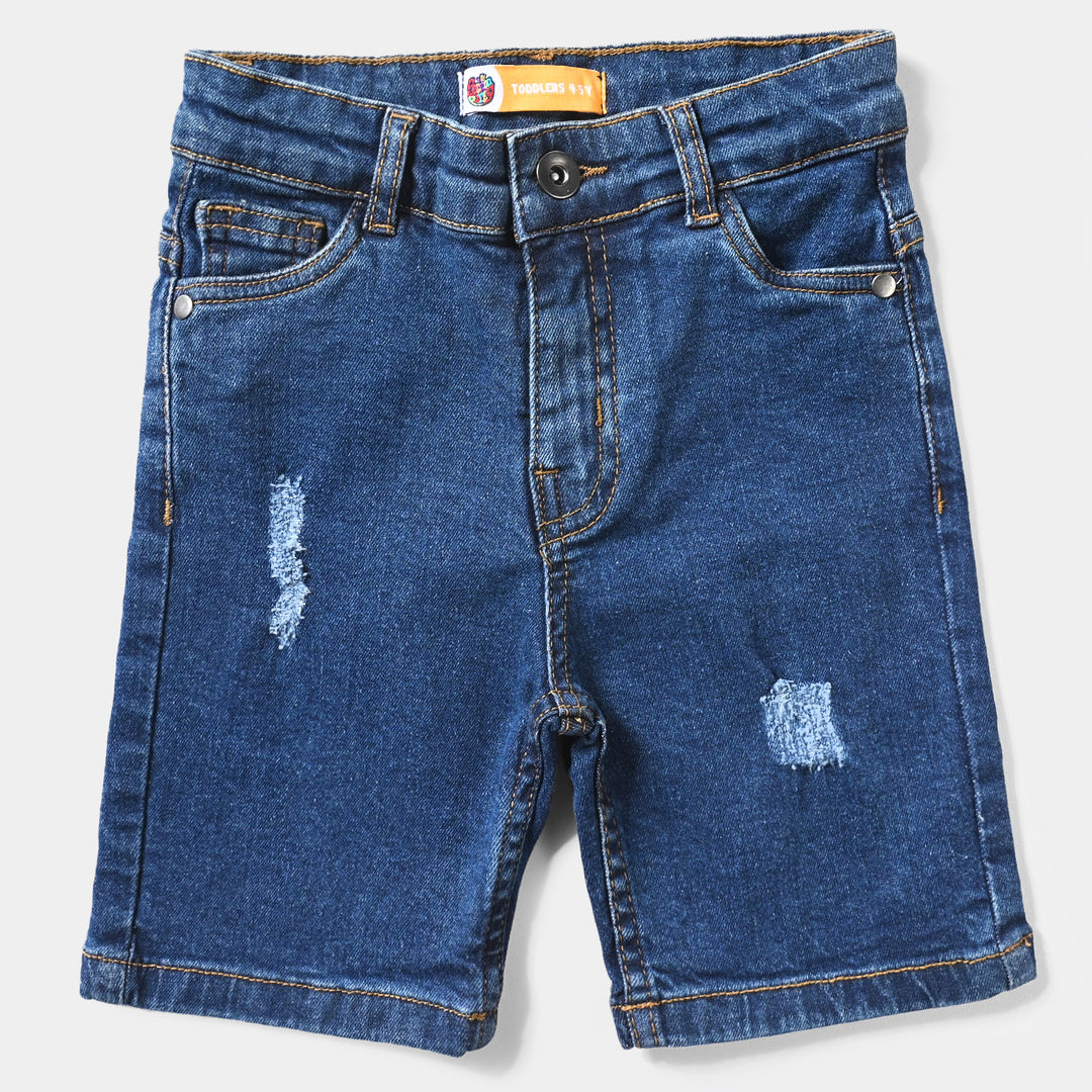 Boys Denim Stretch Short Grinding-Mid Blue