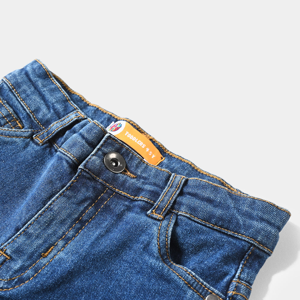 Boys Denim Stretch Short Grinding-Mid Blue