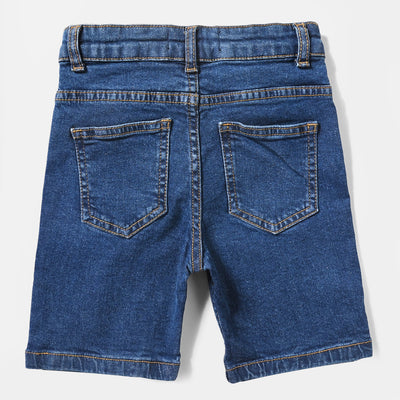 Boys Denim Stretch Short Grinding-Mid Blue