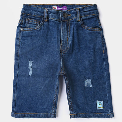 Boys Denim Stretch Short Grinding-Mid Blue