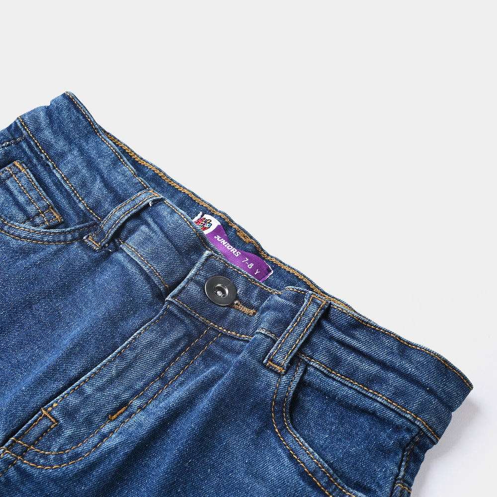 Boys Denim Stretch Short Grinding-Mid Blue