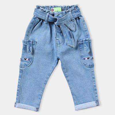 Infant Girls Denim Stretch Pant Bunny-Mid Blue