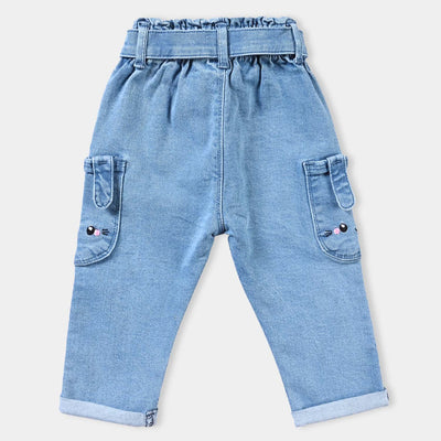 Infant Girls Denim Stretch Pant Bunny-Mid Blue