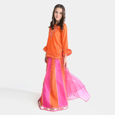 Girls Raw Silk 3PC Suit Gul-e-Bahar-ORANGE