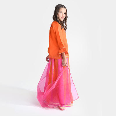 Girls Raw Silk 3PC Suit Gul-e-Bahar-ORANGE