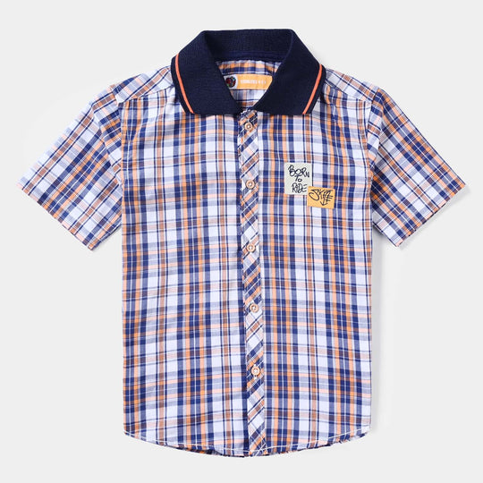 Boys Yarn Dyed Casual Shirt H/S (Born To Ride)-Check