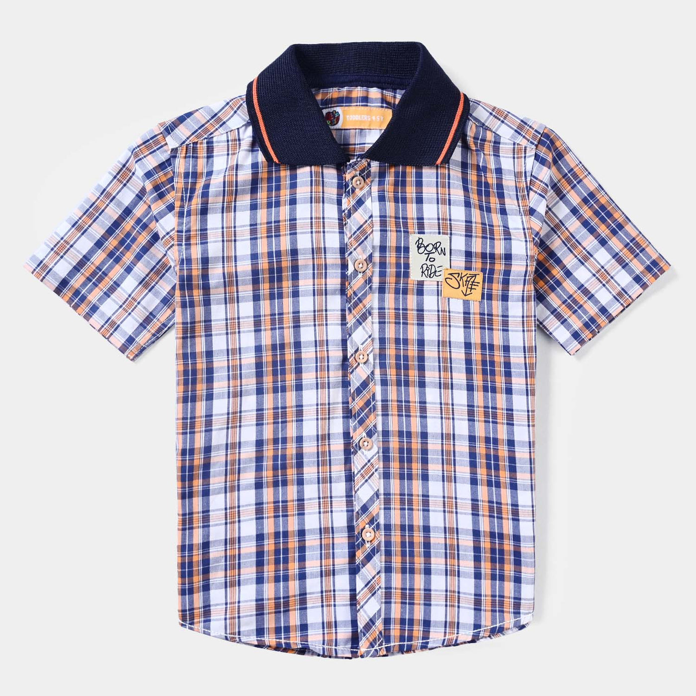 Boys Yarn Dyed Casual Shirt H/S (Born To Ride)-Check