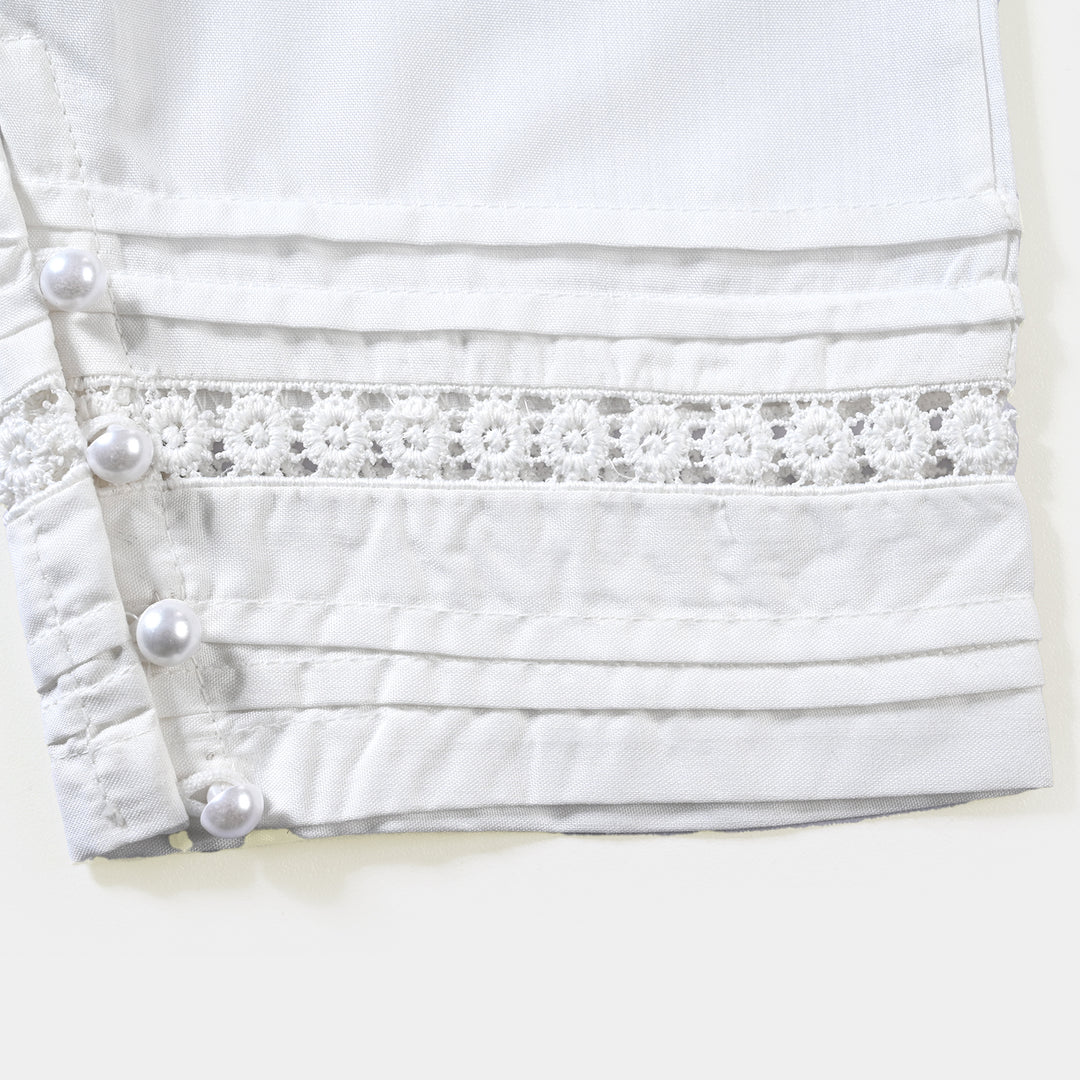 Girls Cotton Pearls Button Shalwar-White