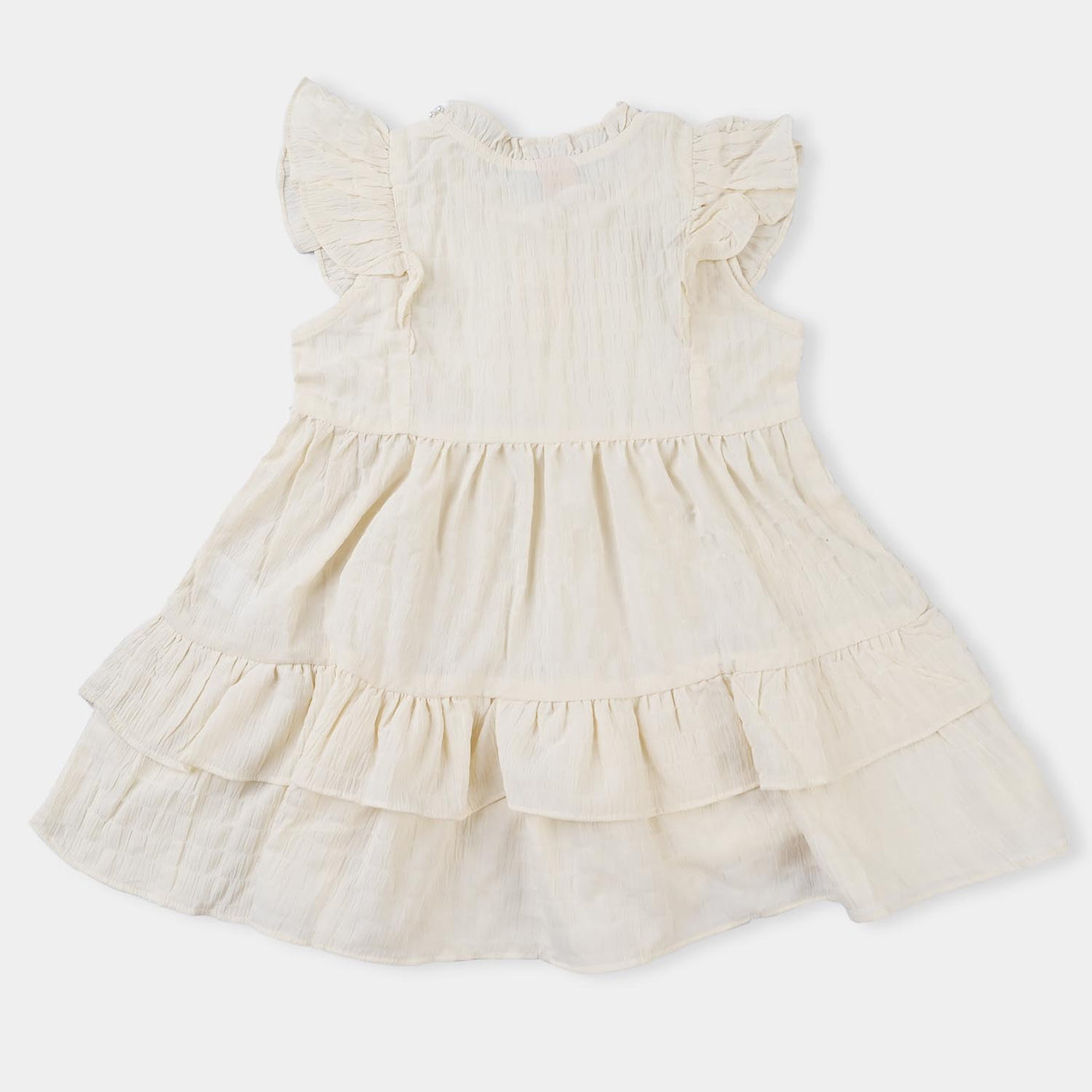 Girls Cotton Crushed Frock-BEIGE