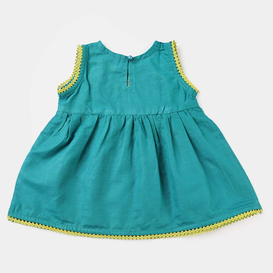 Infant Girls Cotton Slub Emb Kurti Bloomy - Green