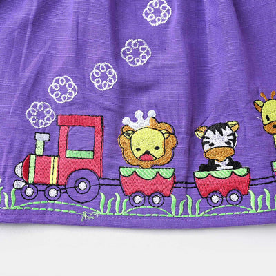 Infant Girls Cotton Slub Embroidered Kurti Little Train-Purple