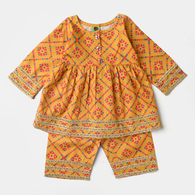 Infant Girls Cotton Poplin Printed 2PC Suit Arrow-Yellow