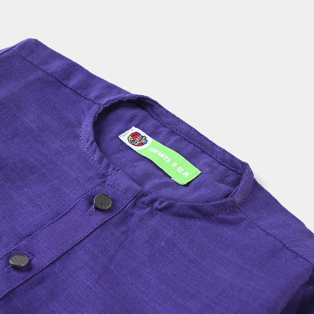 Infant Boys Cotton Slub Basic Kurta (Snap Button)-Purple