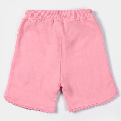 Infant Girls Cotton Terry Knitted Short Berry Cute-Candy Pink