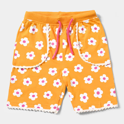 Infant Girls Cotton Terry Knitted Short White & Pink Flowers-Citrus