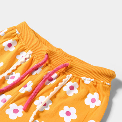 Infant Girls Cotton Terry Knitted Short White & Pink Flowers-Citrus