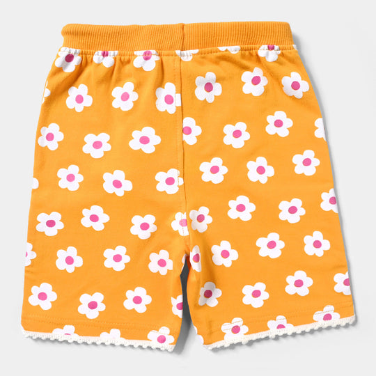 Infant Girls Cotton Terry Knitted Short White & Pink Flowers-Citrus