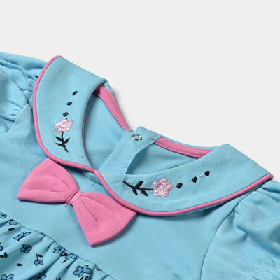 Infant Girls Cotton Interlock Knitted Romper Flower & Bow-T. Breeze