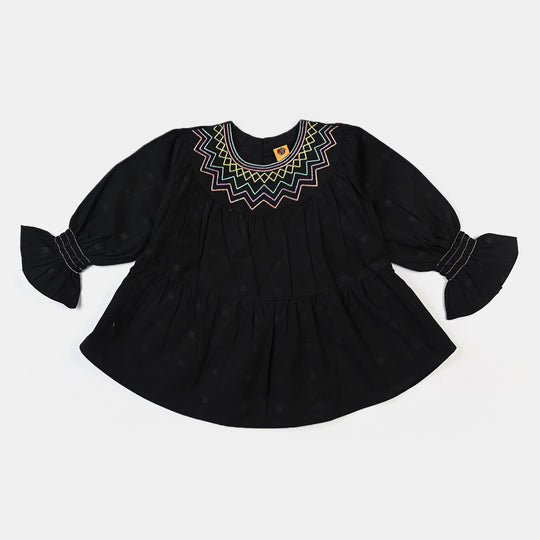 Girls Jacquard Emb Top Geometric Effect-BLACK