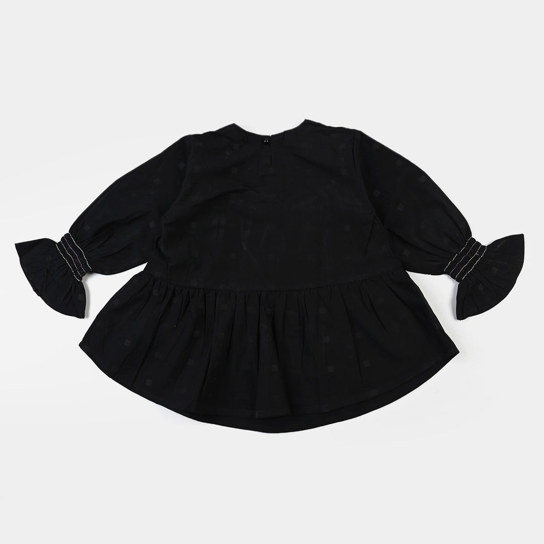 Girls Jacquard Emb Top Geometric Effect-BLACK