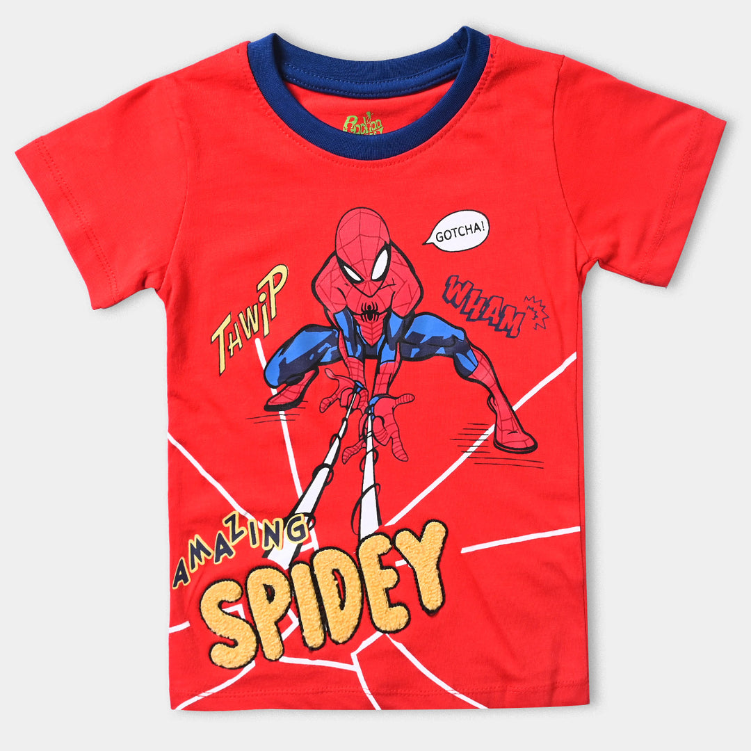 Infant Boys Cotton Jersey Round Neck T-Shirt Spidey- Red