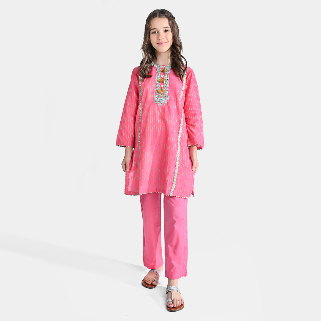 Girls Jacquard 2PC Suit Ronak-Paradise Pink