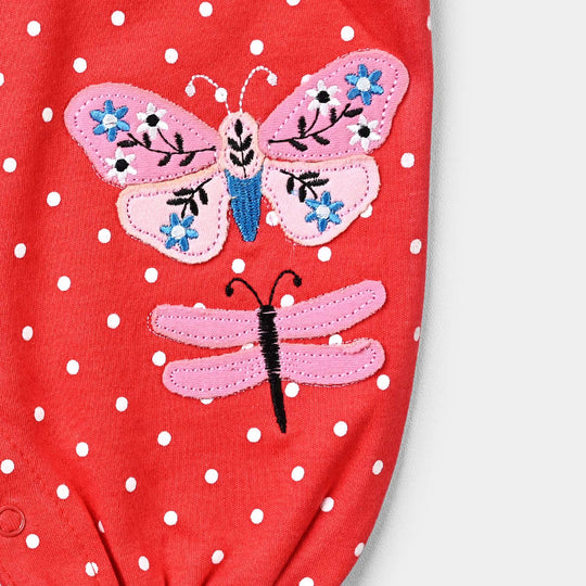 Infant Girls Cotton Interlock Knitted Romper Butterfly-F.Scarlet