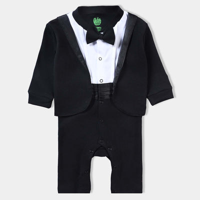 Infant Boys Cotton Interlock Knitted Romper Black Suit-Jet Black
