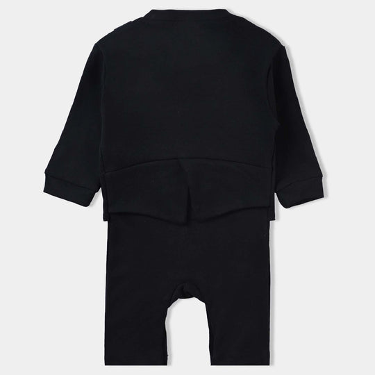 Infant Boys Cotton Interlock Knitted Romper Black Suit-Jet Black