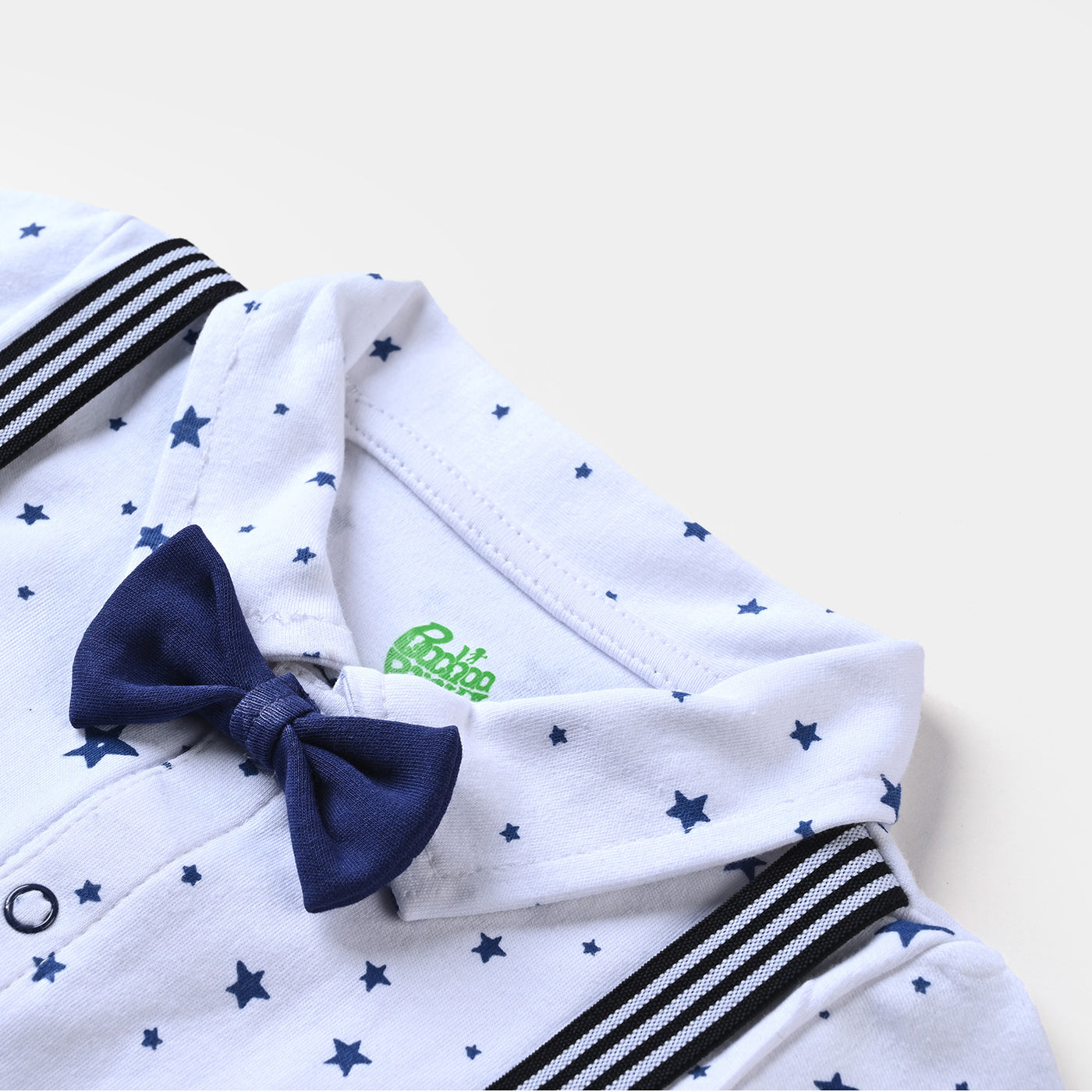 Infant Boys Cotton Knitted Romper Bow Stars-White/Navy