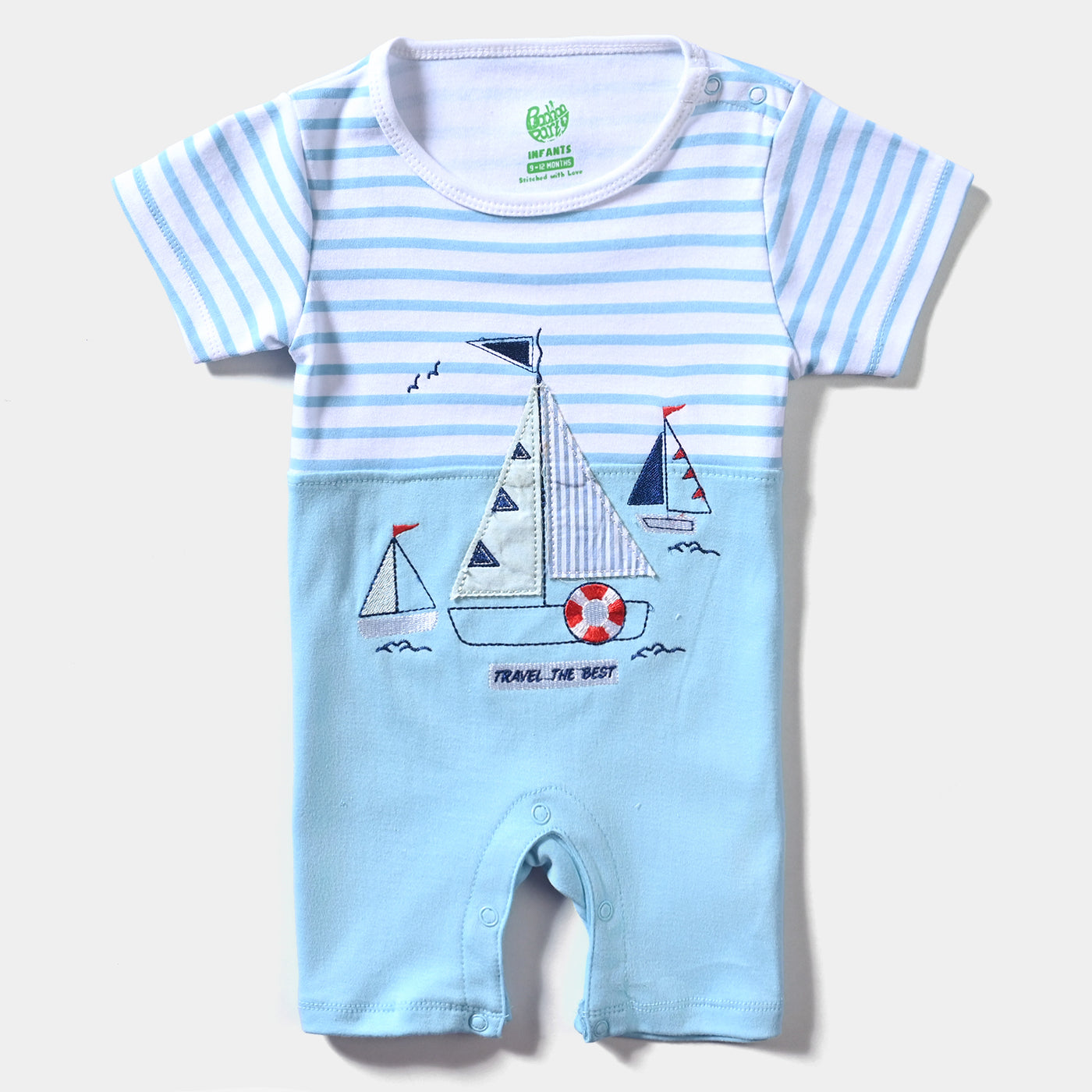 Infant Boys Cotton Interlock Knitted Romper Ship Applique