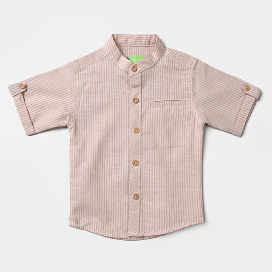 Infant Boys Yarn Dyed Basic Casual Shirt (Tropical)-Beige Stripe