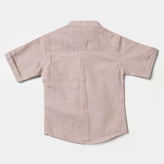 Infant Boys Yarn Dyed Basic Casual Shirt (Tropical)-Beige Stripe