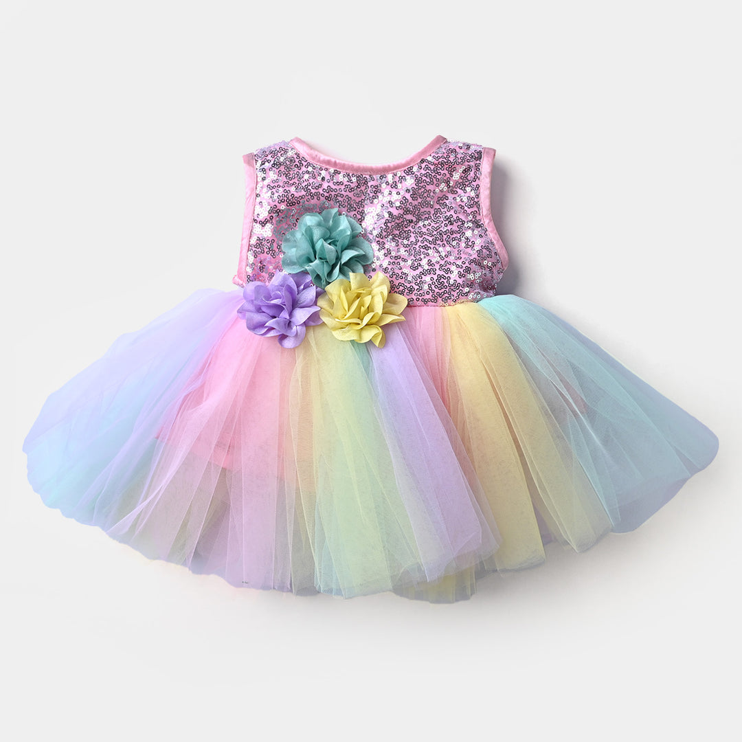 Infant Girls Net Fancy Frock -Multi