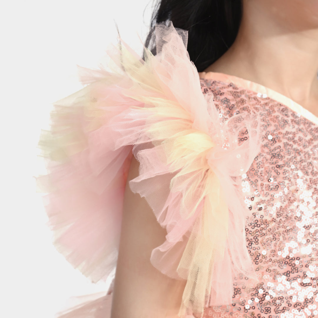 Girls Net Fancy Frock (Fairytale) - Peach