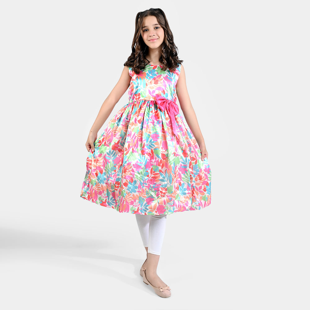 Girls Poly Satin Fancy Frock-Multi