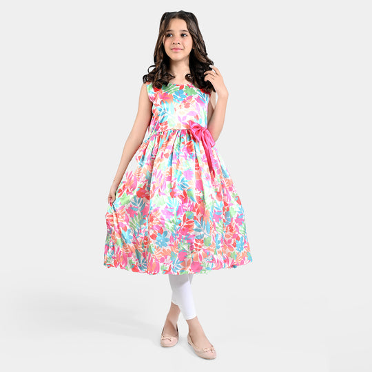 Girls Poly Satin Fancy Frock-Multi