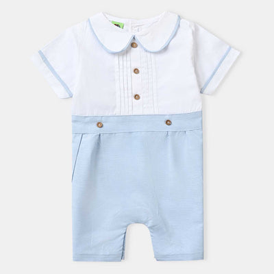 Infant Boys Cotton Romper Pleats-White/Blue