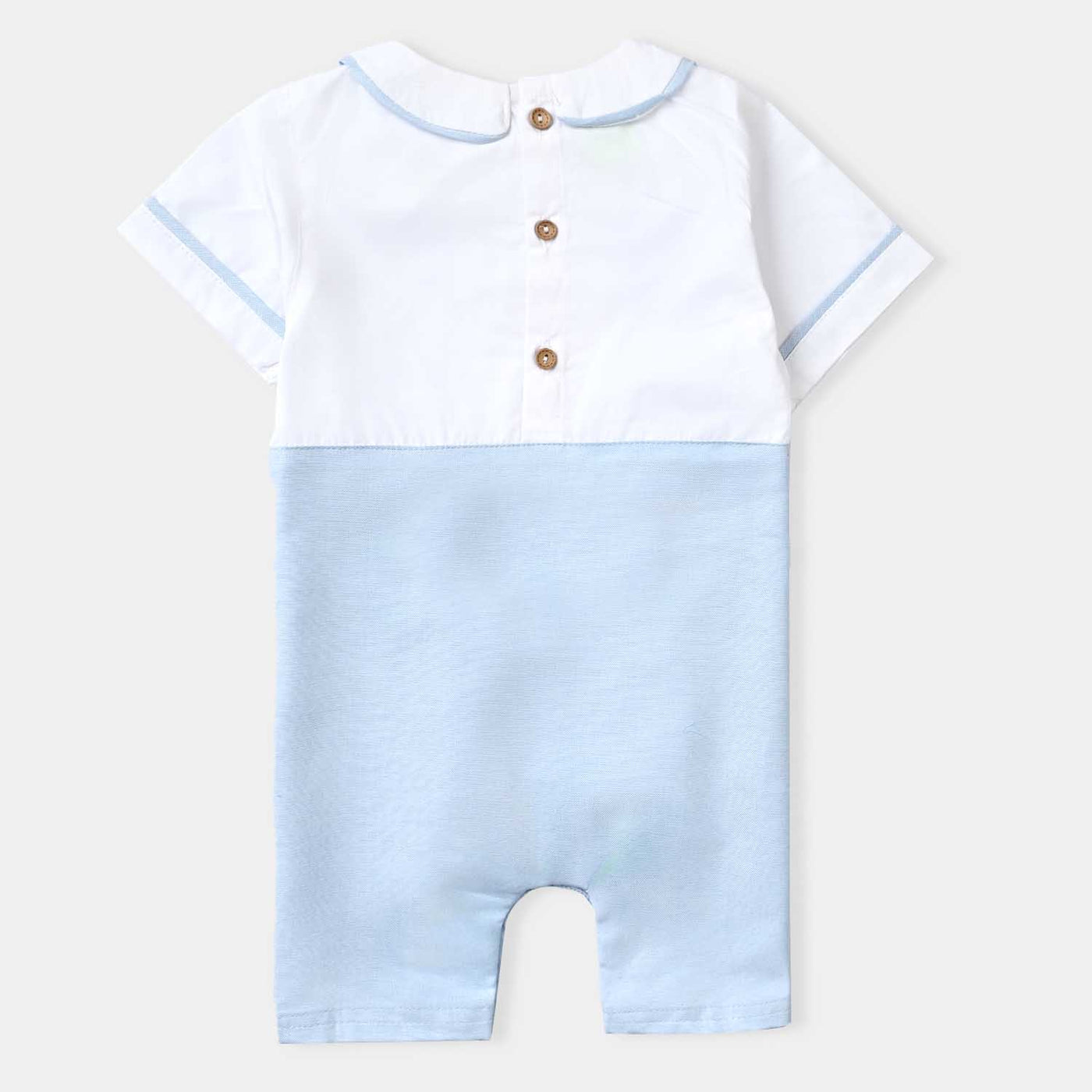 Infant Boys Cotton Romper Pleats-White/Blue