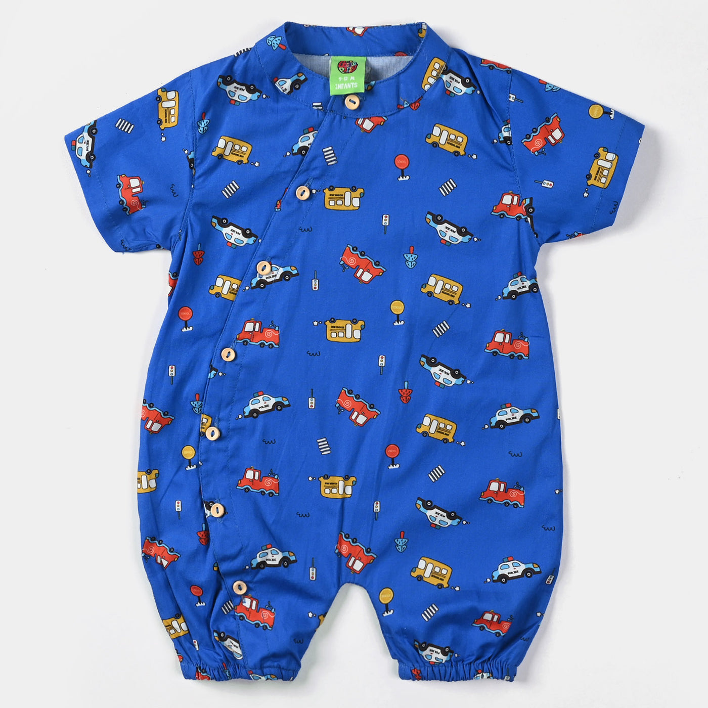 Infant Boys Cotton Romper Cars-R.Blue