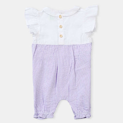 Infant Girls Tensile Denim (Light Denim) Romper Pleats-Purple/White