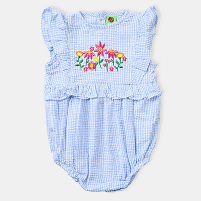 Infant Girls Cotton Romper Flower Bunch-Blu/White