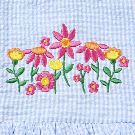 Infant Girls Cotton Romper Flower Bunch-Blu/White