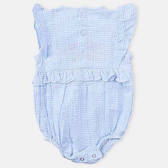 Infant Girls Cotton Romper Flower Bunch-Blu/White